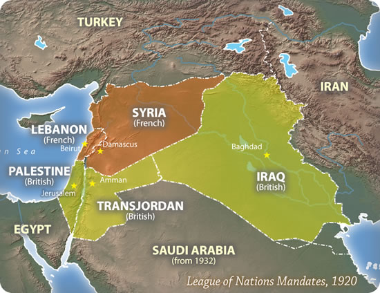 map of middle east after World War I